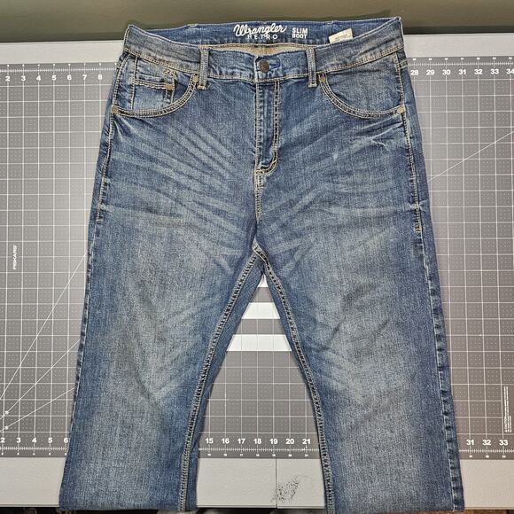 Wrangler Retro Jeans 34x32 Slim Boot Cut Cowboy Western Grunge Dark Wash - Picture 1 of 16